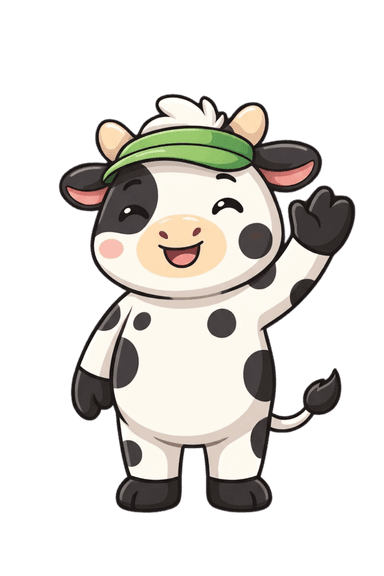 Buck the cow mascot waving hello